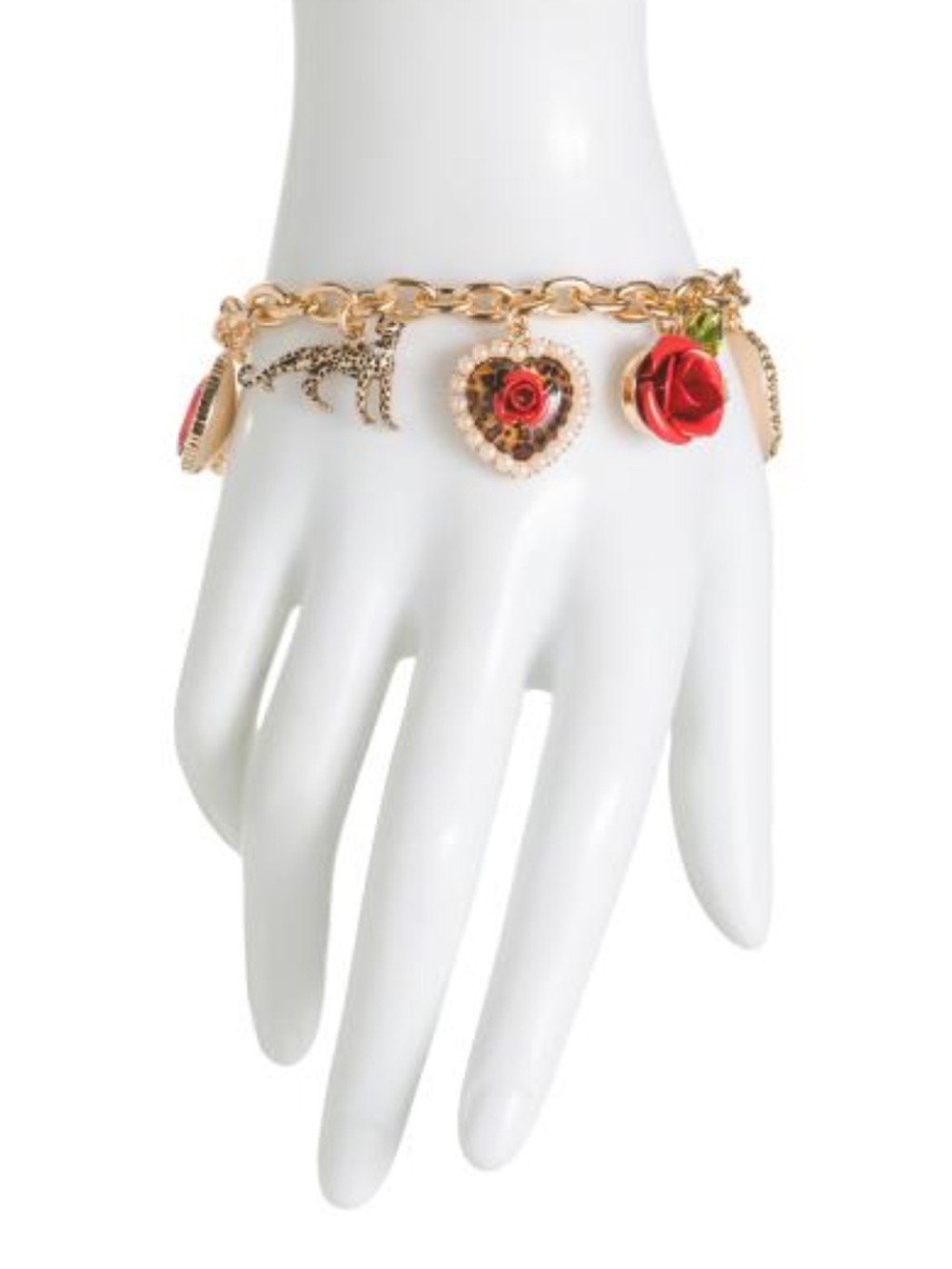 Betsey Johnson Leopard & Red Rose Multi Charm Bracelet New - Picture 5 of 5